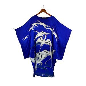 Vintage Tian 100% Silk Kimono Crane Design Blue & White